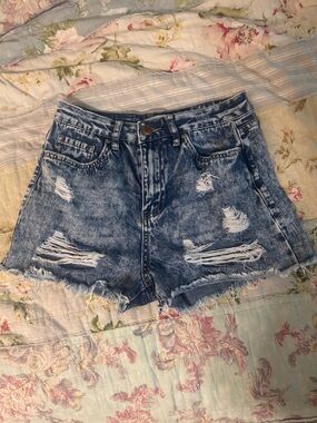 YMI Acid Wash Blue Distressed Denim Shorts